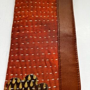 Brown and Orange Patterned Fabric with Leather Trim Made in India